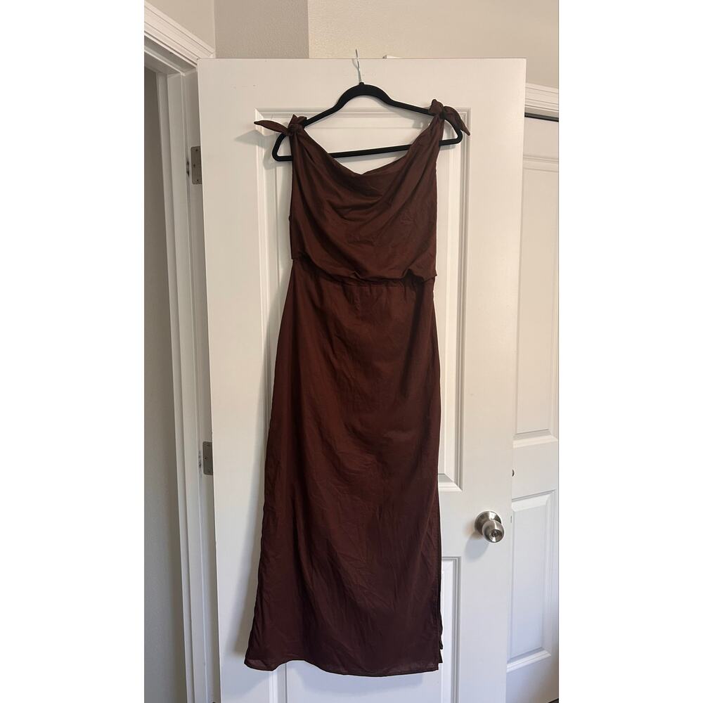 New Showpo Cincinnati Midi Dress Off The Shoulder Side Split Linen Dress Size L - Picture 7 of 10